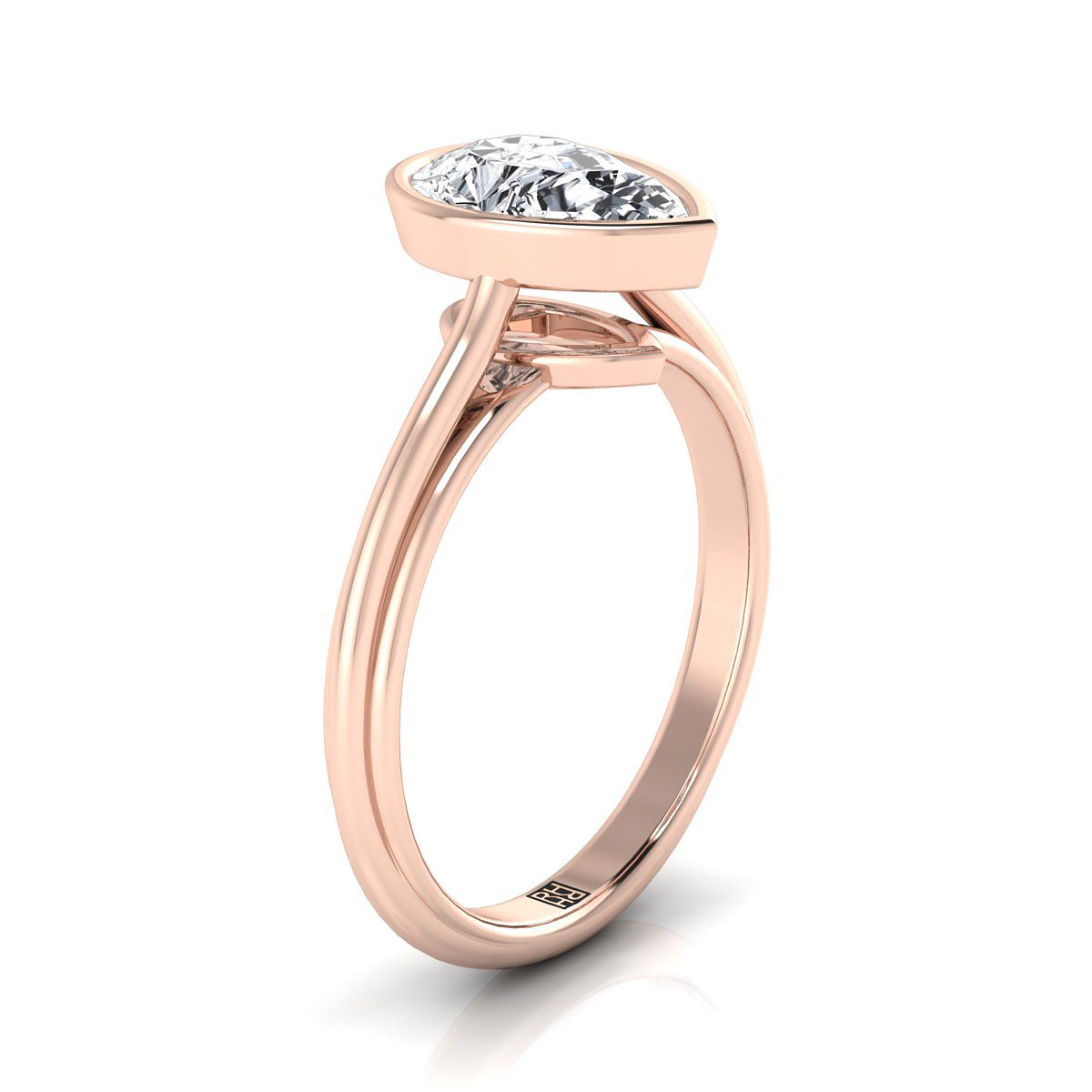 Bezel Cathedral Solitaire Pear Shape, in 14K Rose Gold – side profile | RockHer