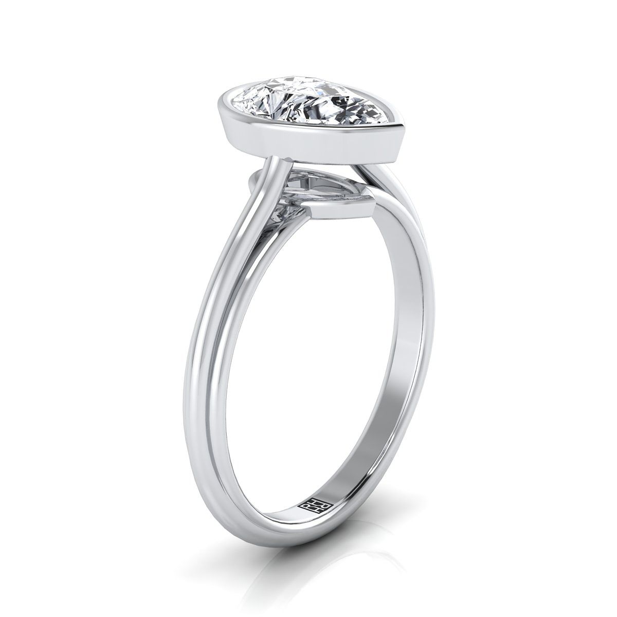 Bezel Cathedral Solitaire Pear Shape, in 18K White Gold – side profile | RockHer