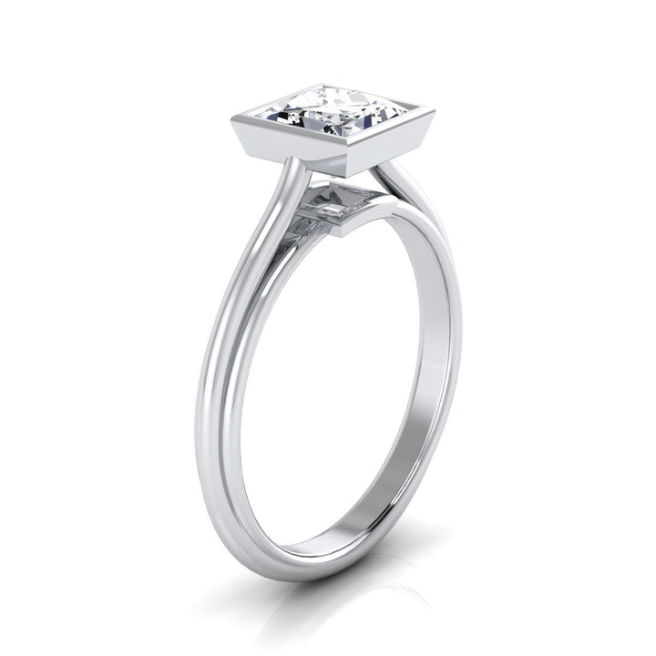 14K White Gold Princess Cut  Bezel Halo Cathedral Solitaire Engagement Ring