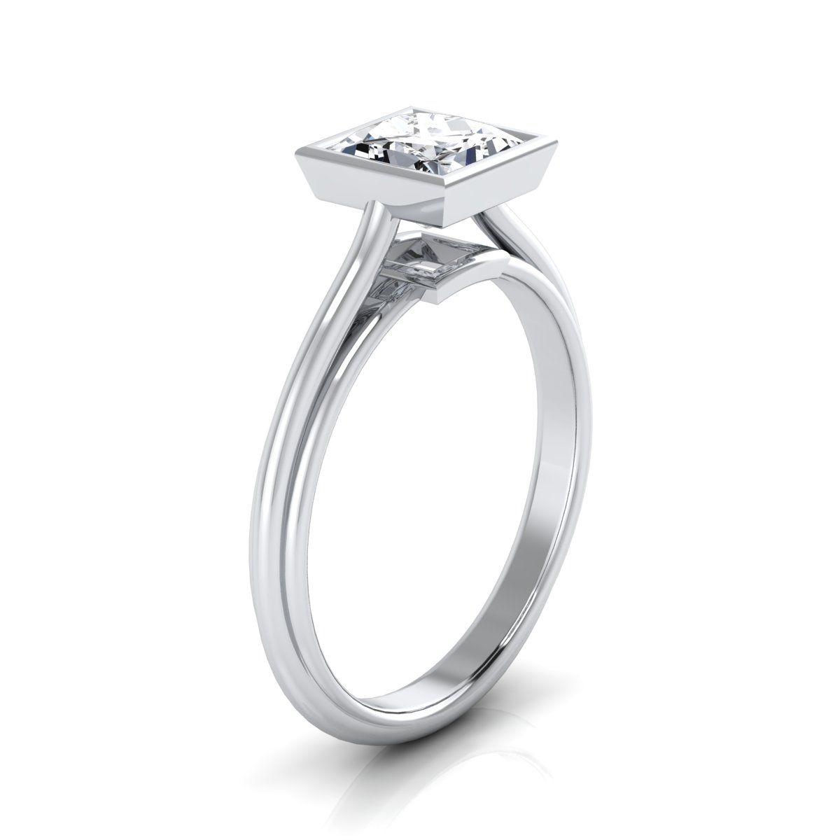 Bezel Cathedral Solitaire Princess, in 18K White Gold – side profile | RockHer