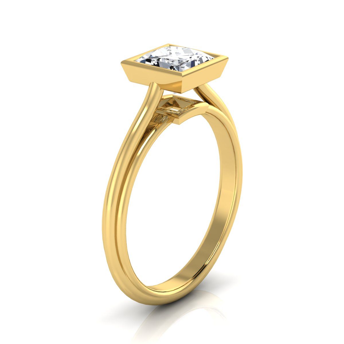 แหวนหมั้นเดี่ยวแบบโบสถ์ ประดับเพชรทรงเจ้าหญิงแบบขอบบาเซิล ทองคำเหลือง 14K