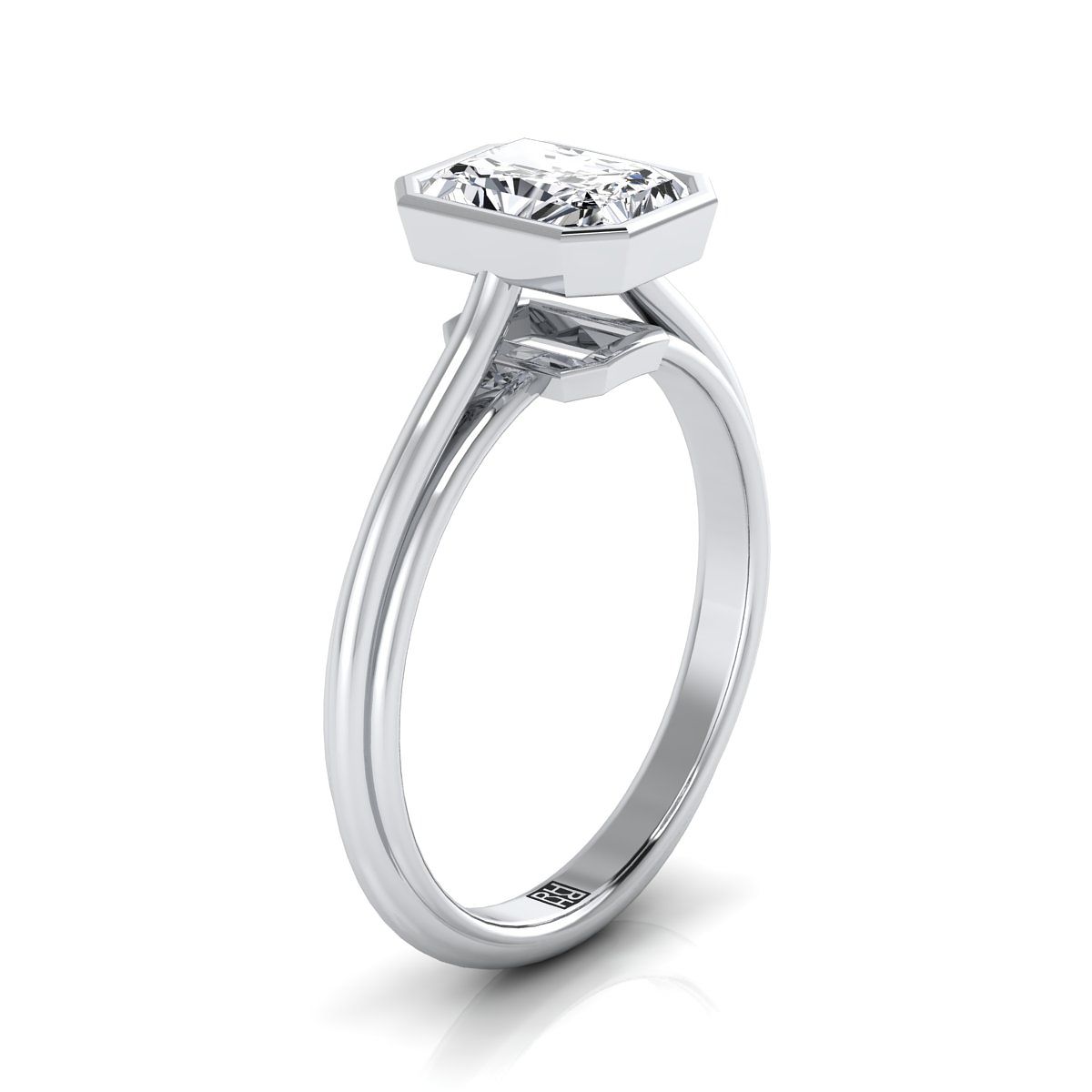 Bezel Cathedral Solitaire Radiant, in Platinum – side profile | RockHer