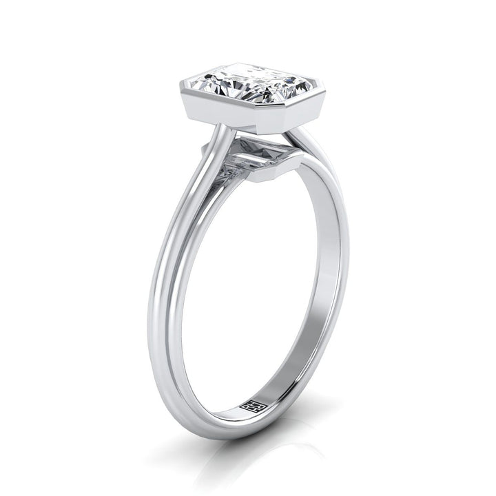 Bezel Cathedral Solitaire Radiant, in 18K White Gold – side profile | RockHer