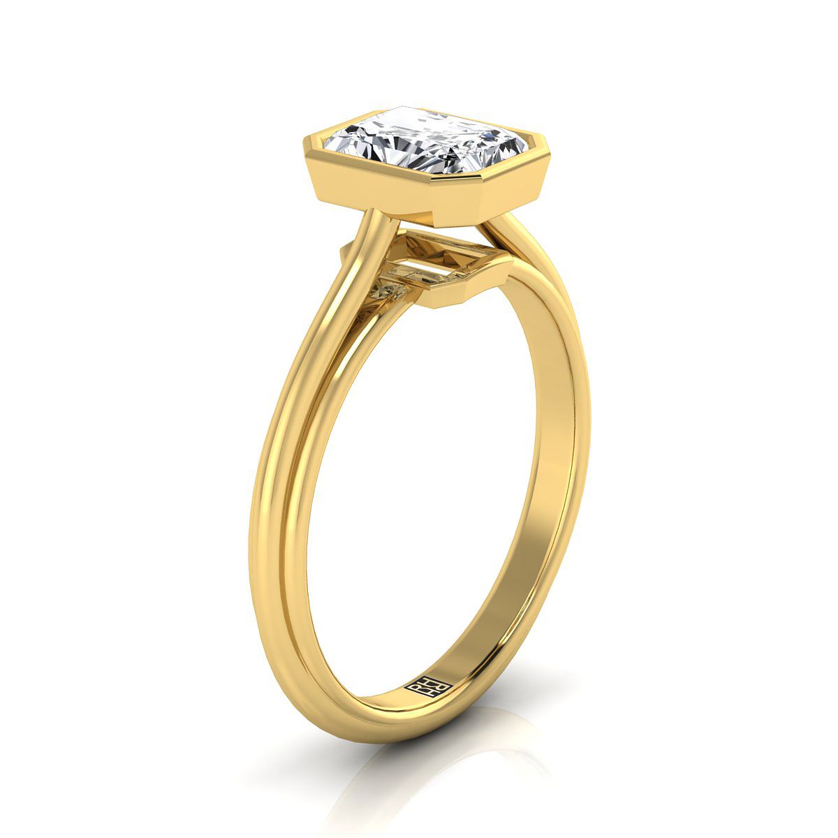 Bezel Cathedral Solitaire Radiant, in 18K Yellow Gold – side profile | RockHer