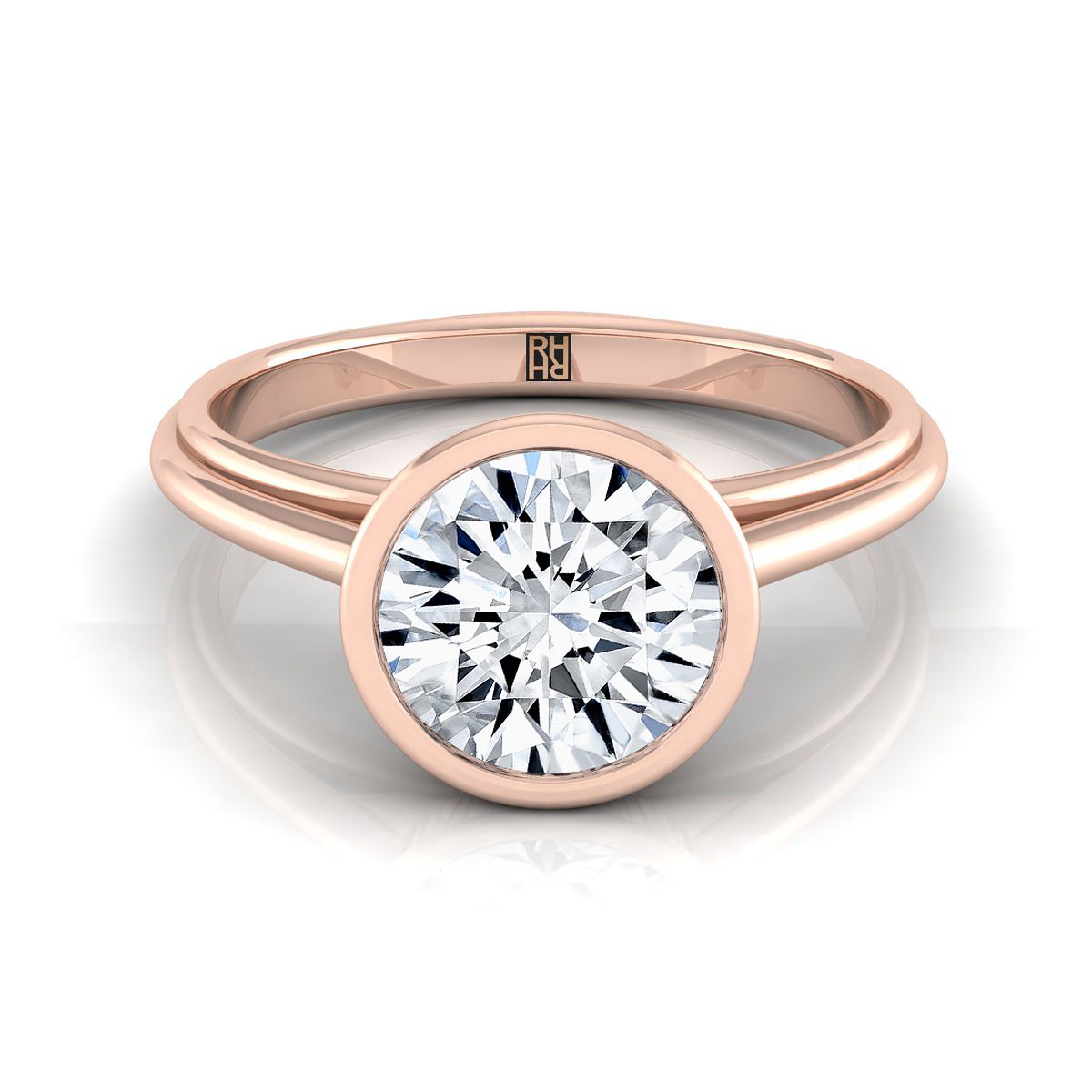 Round Brilliant, Bezel Cathedral Solitaire, in 14K Rose Gold | RockHer