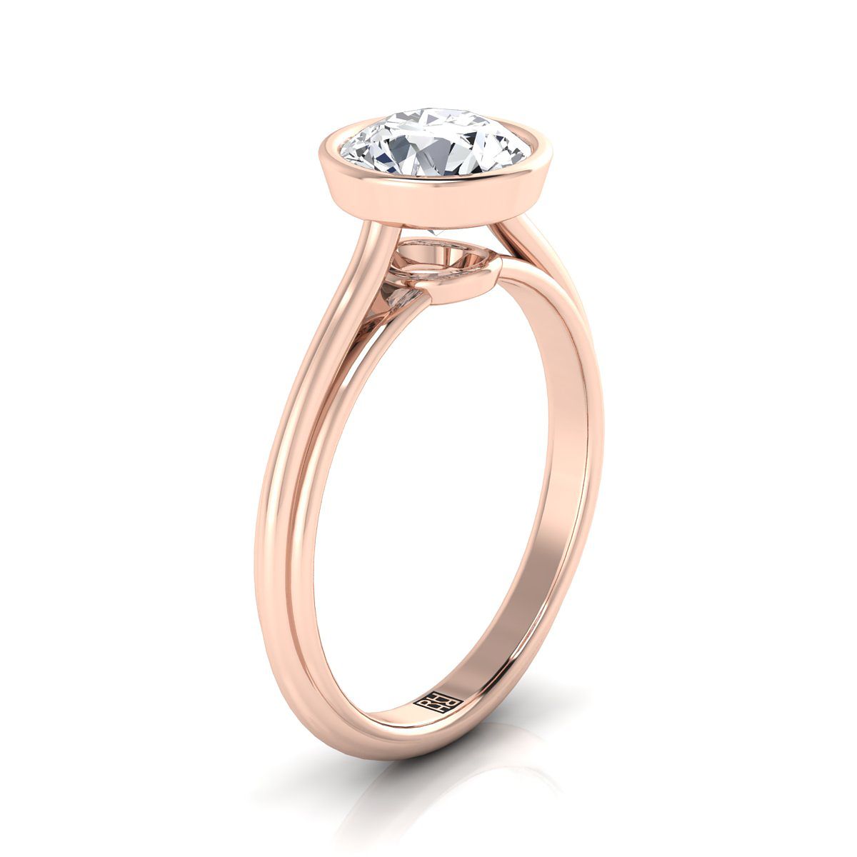 Round Brilliant, Bezel Cathedral Solitaire, in 14K Rose Gold – side profile | RockHer
