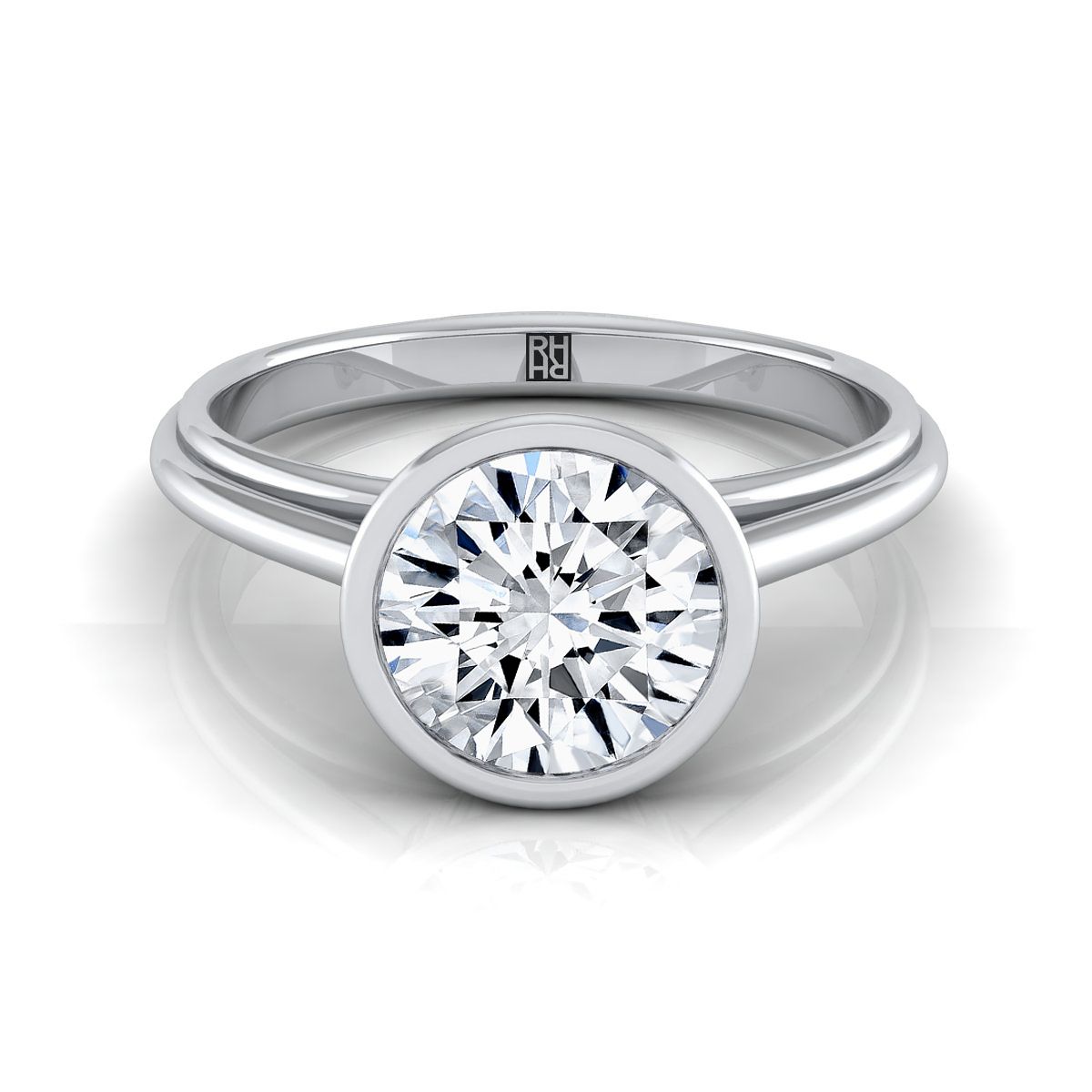 Round Brilliant, Bezel Cathedral Solitaire, in 18K White Gold | RockHer