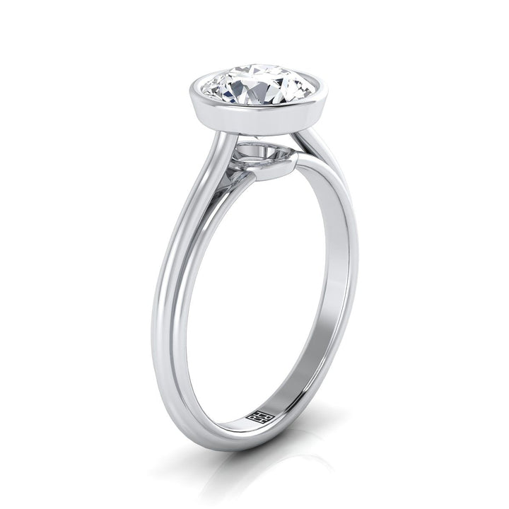 Round Brilliant, Bezel Cathedral Solitaire, in Platinum – side profile | RockHer
