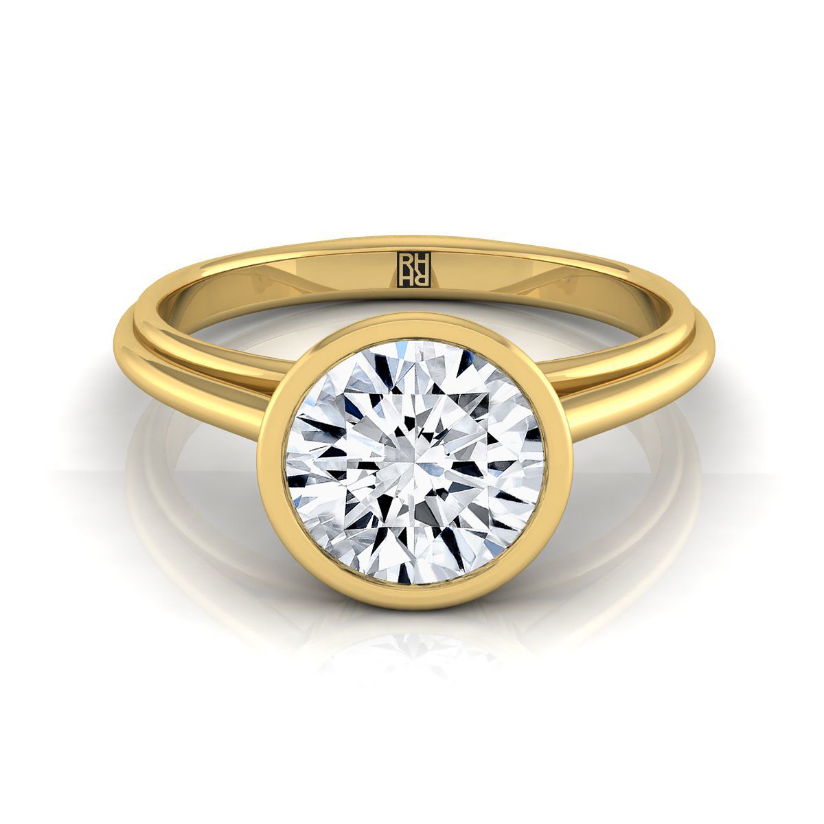 Round Brilliant, Bezel Cathedral Solitaire, in 18K Yellow Gold | RockHer