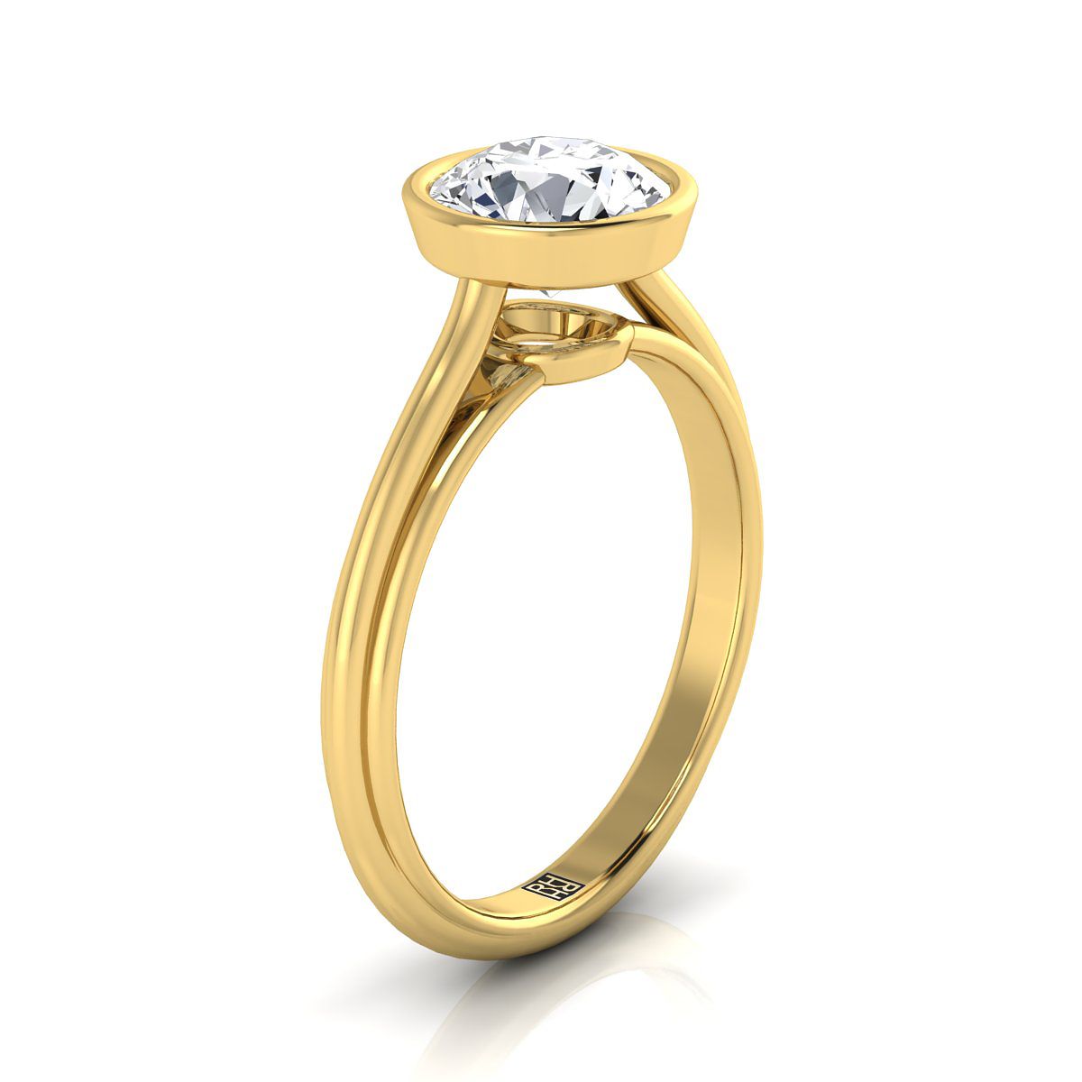 Round Brilliant, Bezel Cathedral Solitaire, in 18K Yellow Gold – side profile | RockHer