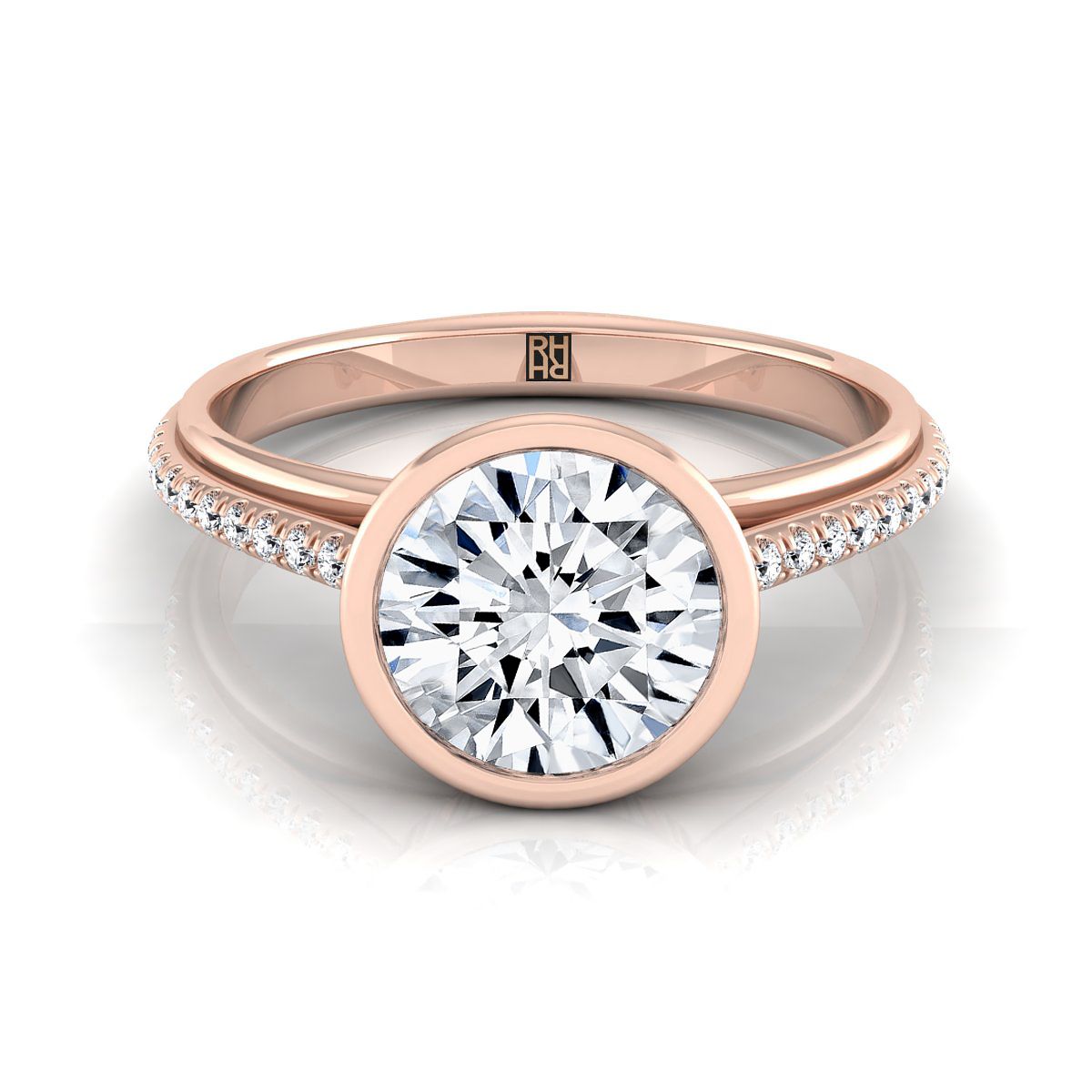 Round Brilliant, Linear Bezel Pavé, in 14K Rose Gold – view 8 | RockHer