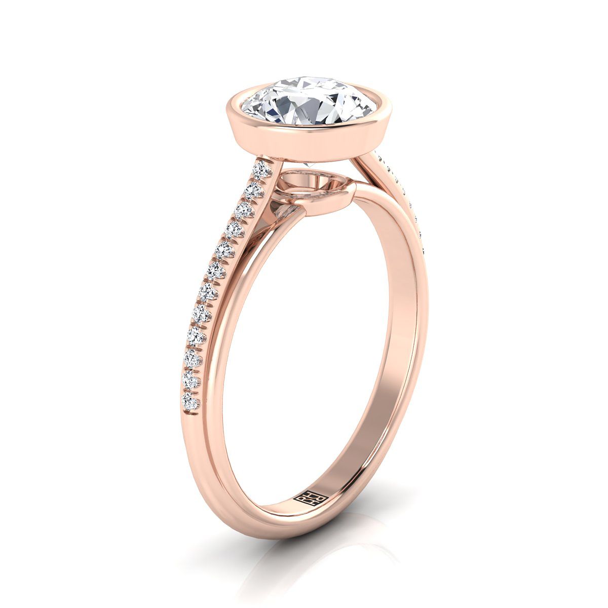 Round Brilliant, Linear Bezel Pavé, in 14K Rose Gold – view 9 | RockHer