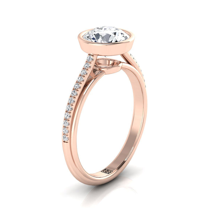 Round Brilliant, Linear Bezel Pavé, in 14K Rose Gold – view 9 | RockHer