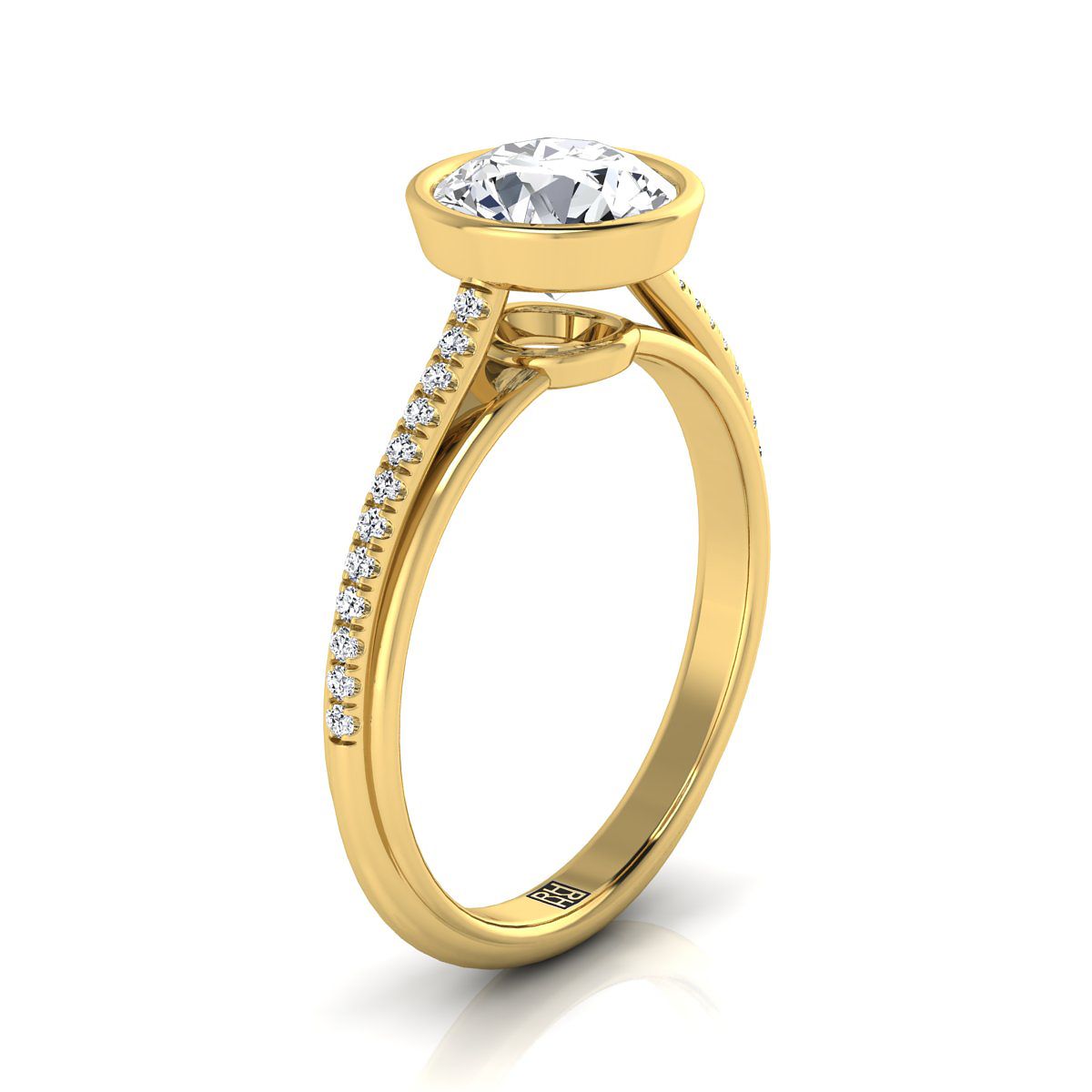 Round Brilliant, Linear Bezel Pavé, in 18K Yellow Gold – view 9 | RockHer