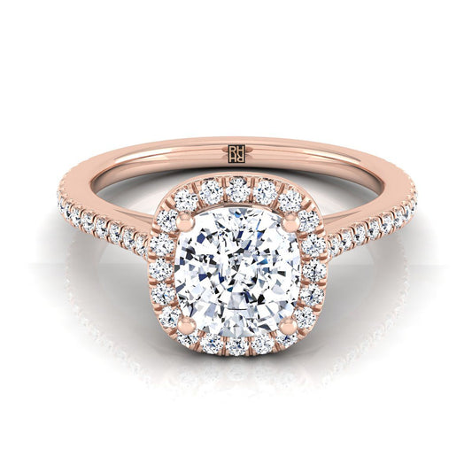 Graduated Shank Pavé Halo Cushion, in 14K Rose Gold, pave setting | RockHer