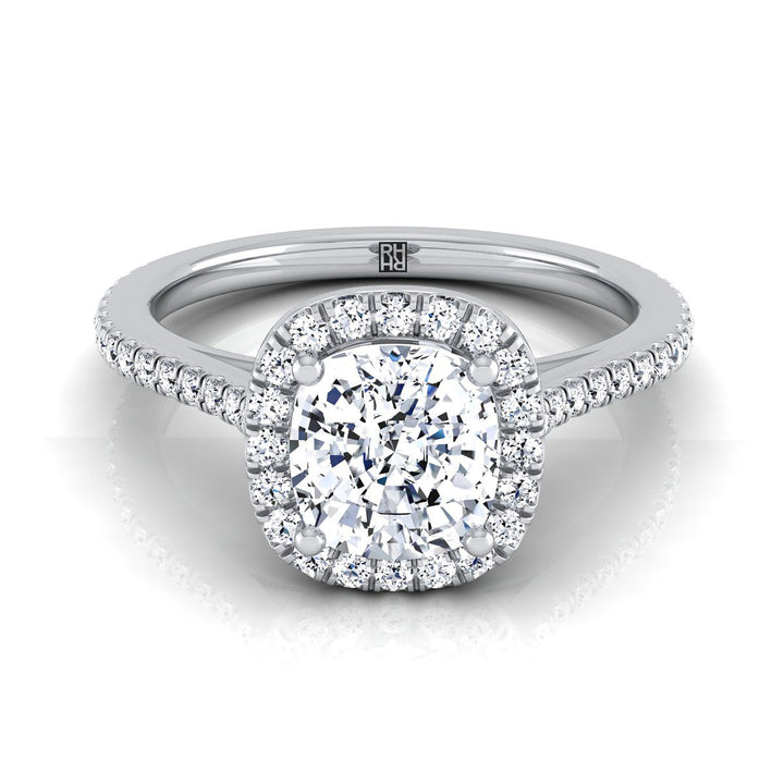 Graduated Shank Pavé Halo Cushion, in Platinum, pave setting | RockHer
