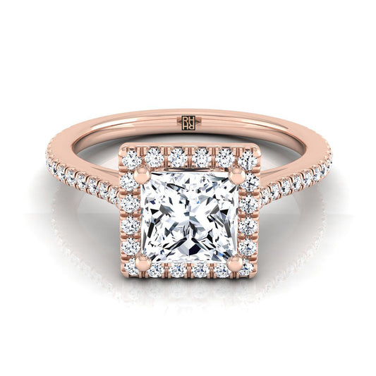 Graduated Shank Pavé Halo Princess, in 14K Rose Gold, pave setting | RockHer