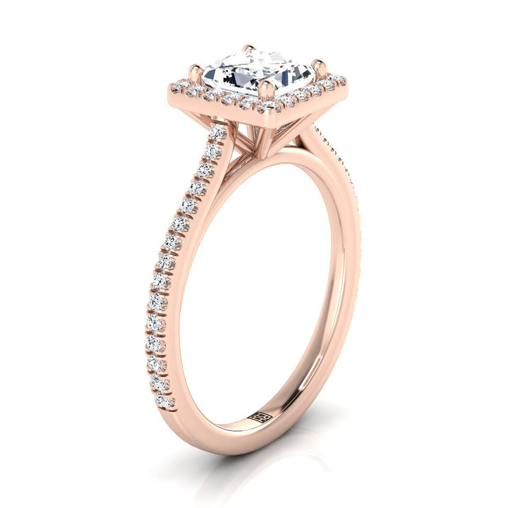 Graduated Shank Pavé Halo Princess, in 14K Rose Gold, pave setting – side profile | RockHer