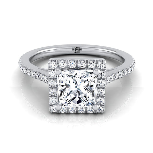 Graduated Shank Pavé Halo Princess, in Platinum, pave setting | RockHer
