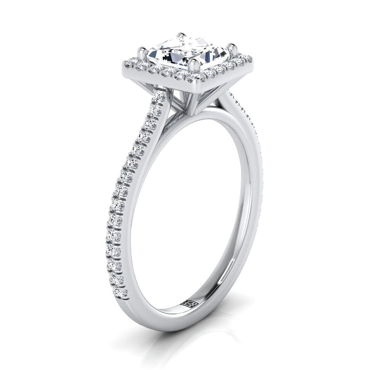 Graduated Shank Pavé Halo Princess, in Platinum, pave setting – side profile | RockHer