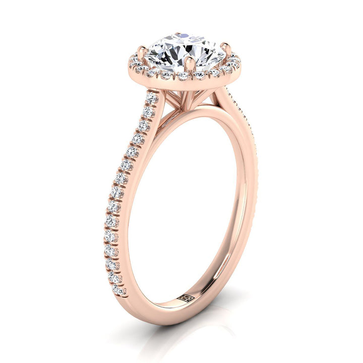 Round Brilliant, Graduated Shank Pavé Halo, in 14K Rose Gold, pave setting – view 9 | RockHer