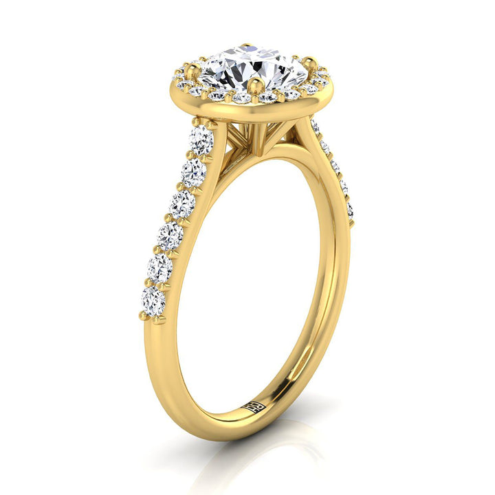 Round Brilliant, Shared Prong Halo Round, in 18K Yellow Gold, pave setting – view 9 | RockHer