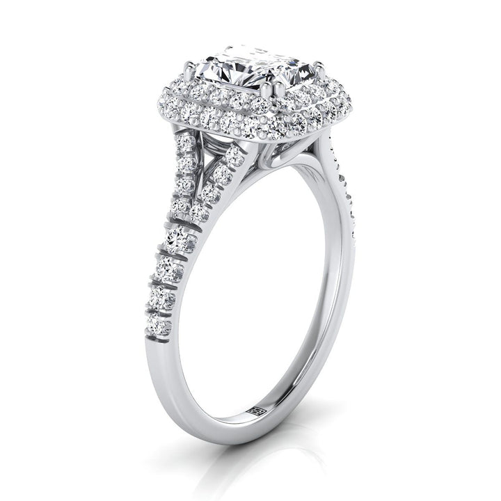 Double Halo Split Shank Radiant, in Platinum, prong setting – view 9 | RockHer