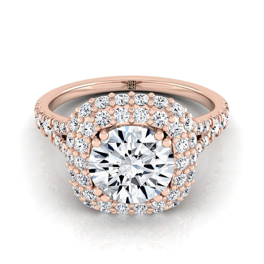 Round Brilliant, Double Halo Split Shank, in 14K Rose Gold, prong setting | RockHer