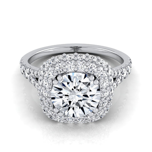 Round Brilliant, Double Halo Split Shank, in Platinum, prong setting | RockHer