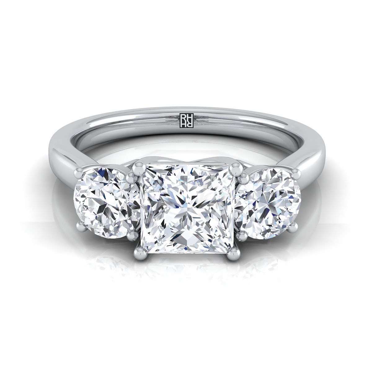 Classic Three Stone Princess, in Platinum, pave setting | RockHer
