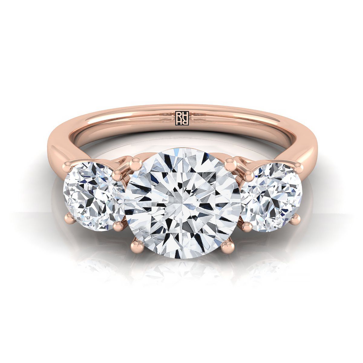Round Brilliant, Classic Three Stone Round, in 14K Rose Gold | RockHer