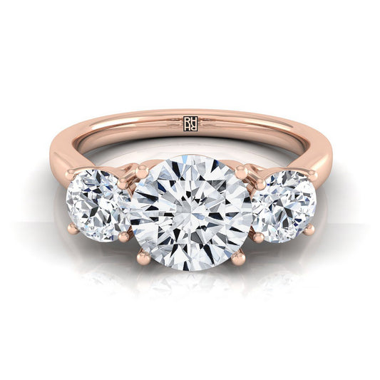 Round Brilliant, Classic Three Stone Round, in 14K Rose Gold | RockHer