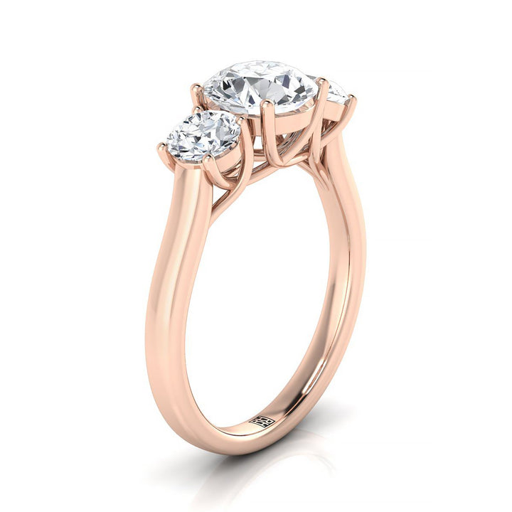 Round Brilliant, Classic Three Stone Round, in 14K Rose Gold – side profile | RockHer