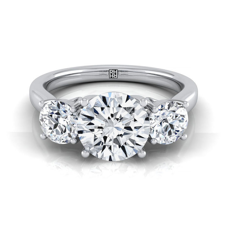 Round Brilliant, Classic Three Stone Round, in 18K White Gold, pave setting – view 8 | RockHer