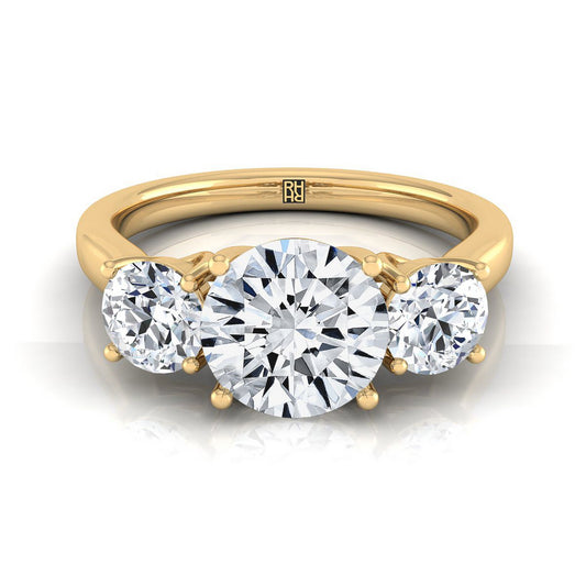 Round Brilliant, Classic Three Stone Round, in 18K Yellow Gold, prong setting | RockHer