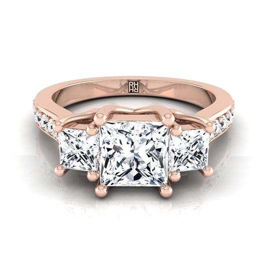 Channel Pavé Three Stone Princess, in 14K Rose Gold, pave setting | RockHer