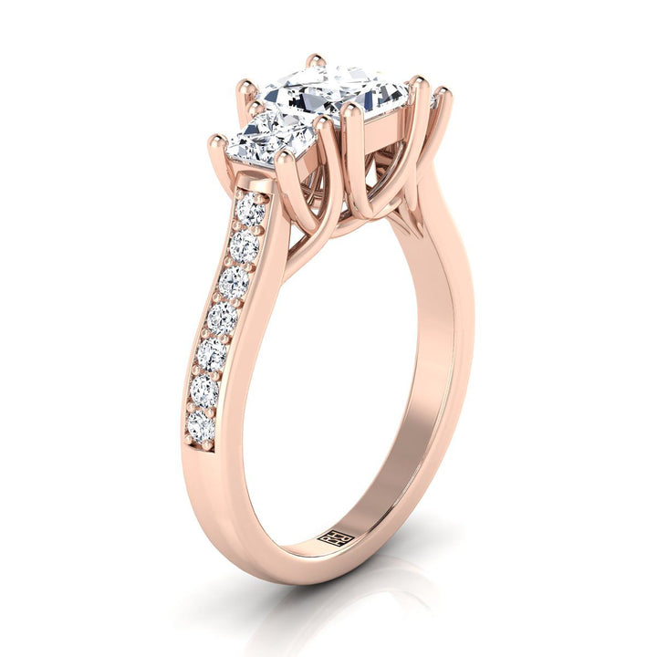 Channel Pavé Three Stone Princess, in 14K Rose Gold, pave setting – side profile | RockHer