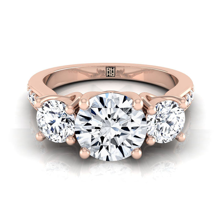 Round Brilliant, Channel Pavé Three Stone, in 14K Rose Gold, pave setting – view 8 | RockHer