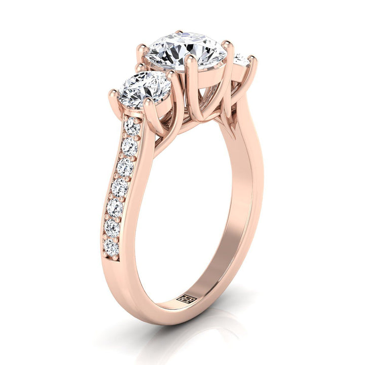 Round Brilliant, Channel Pavé Three Stone, in 14K Rose Gold, pave setting – view 9 | RockHer