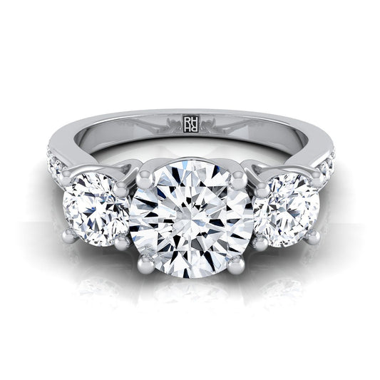 Round Brilliant, Channel Pavé Three Stone, in 18K White Gold, pave setting | RockHer