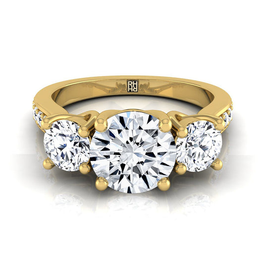Round Brilliant, Channel Pavé Three Stone, in 18K Yellow Gold, pave setting | RockHer