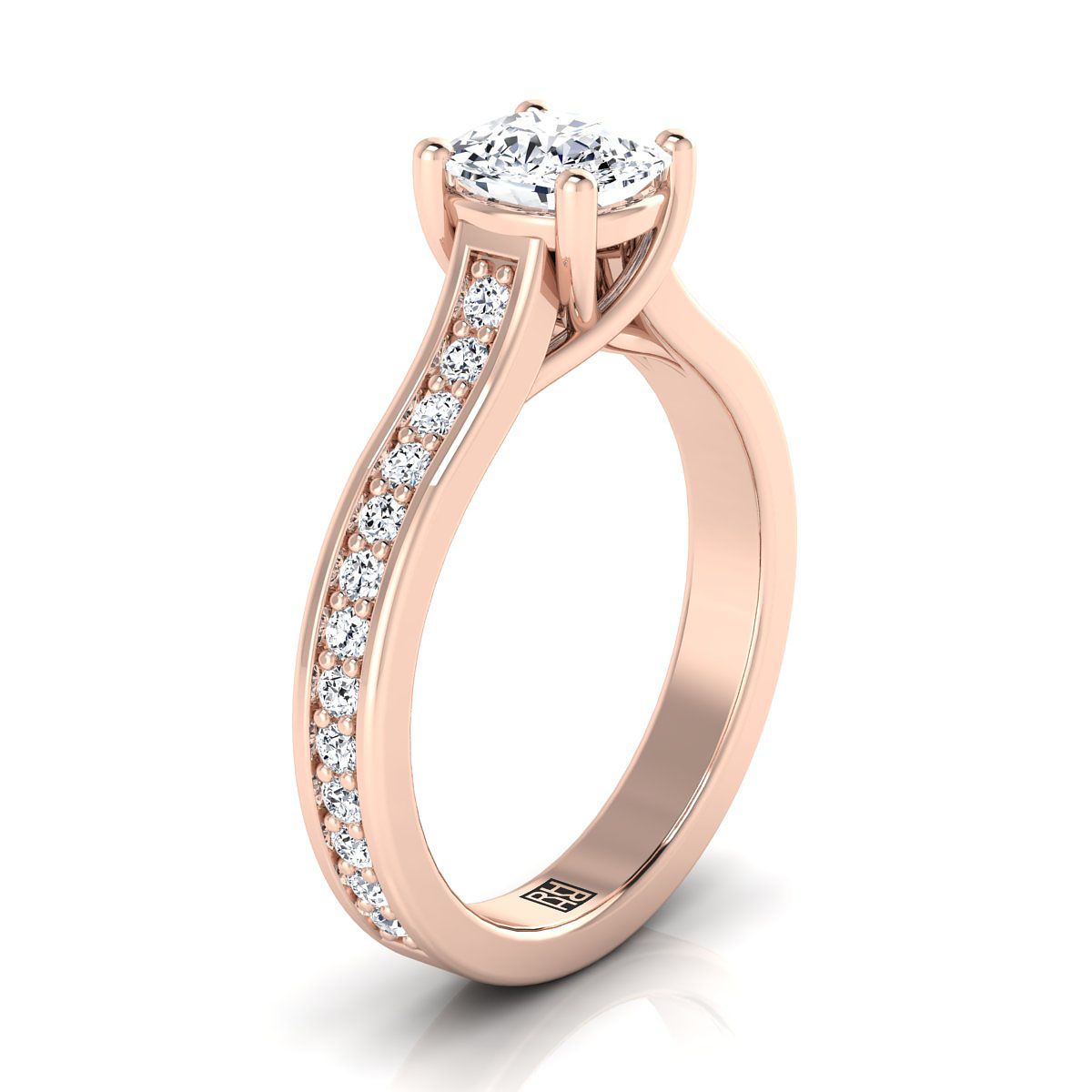 Channel Set Pavé Cushion, in 14K Rose Gold, pave setting – side profile | RockHer