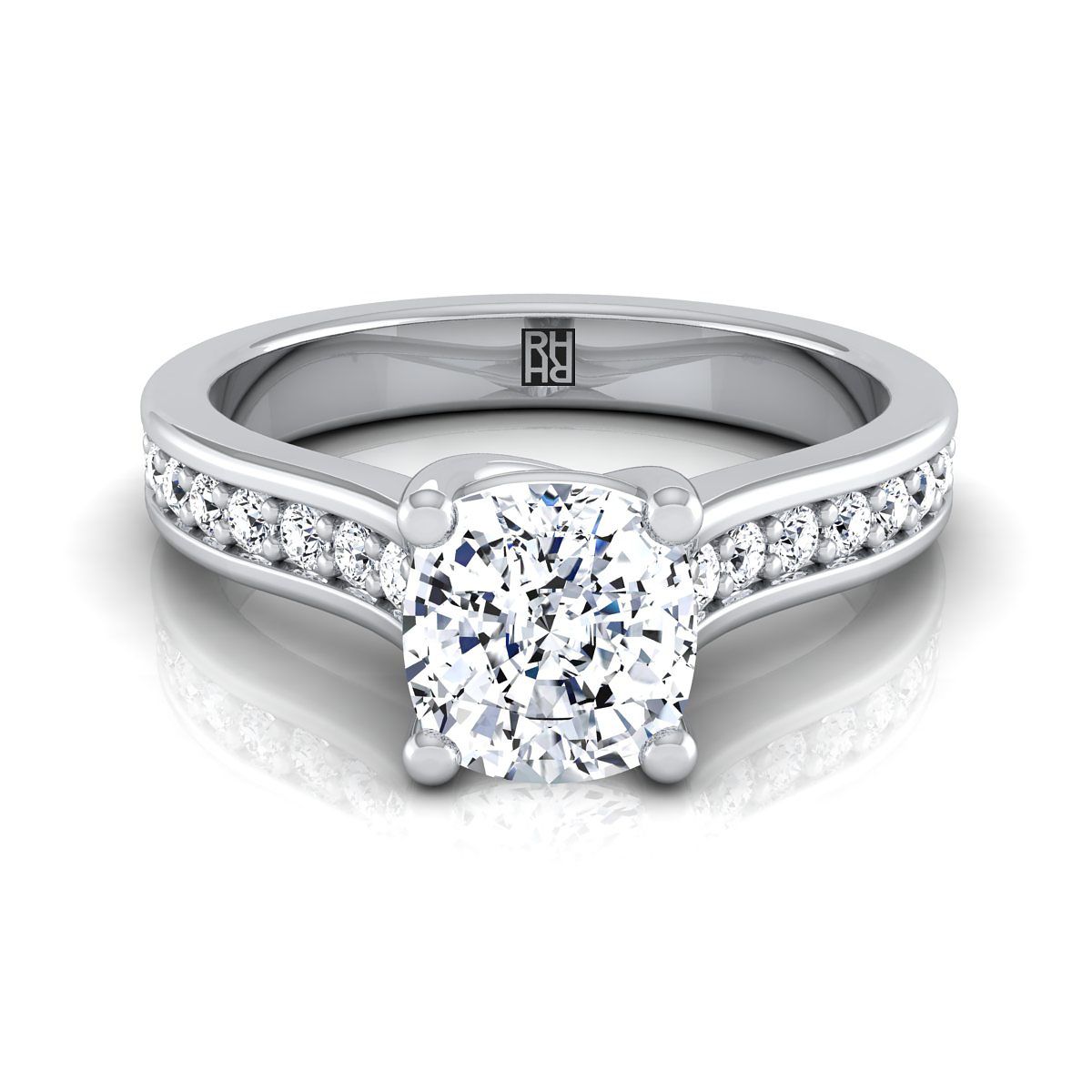 14K White Gold Cushion Diamond Channel Set Engagement Ring -1/3ctw