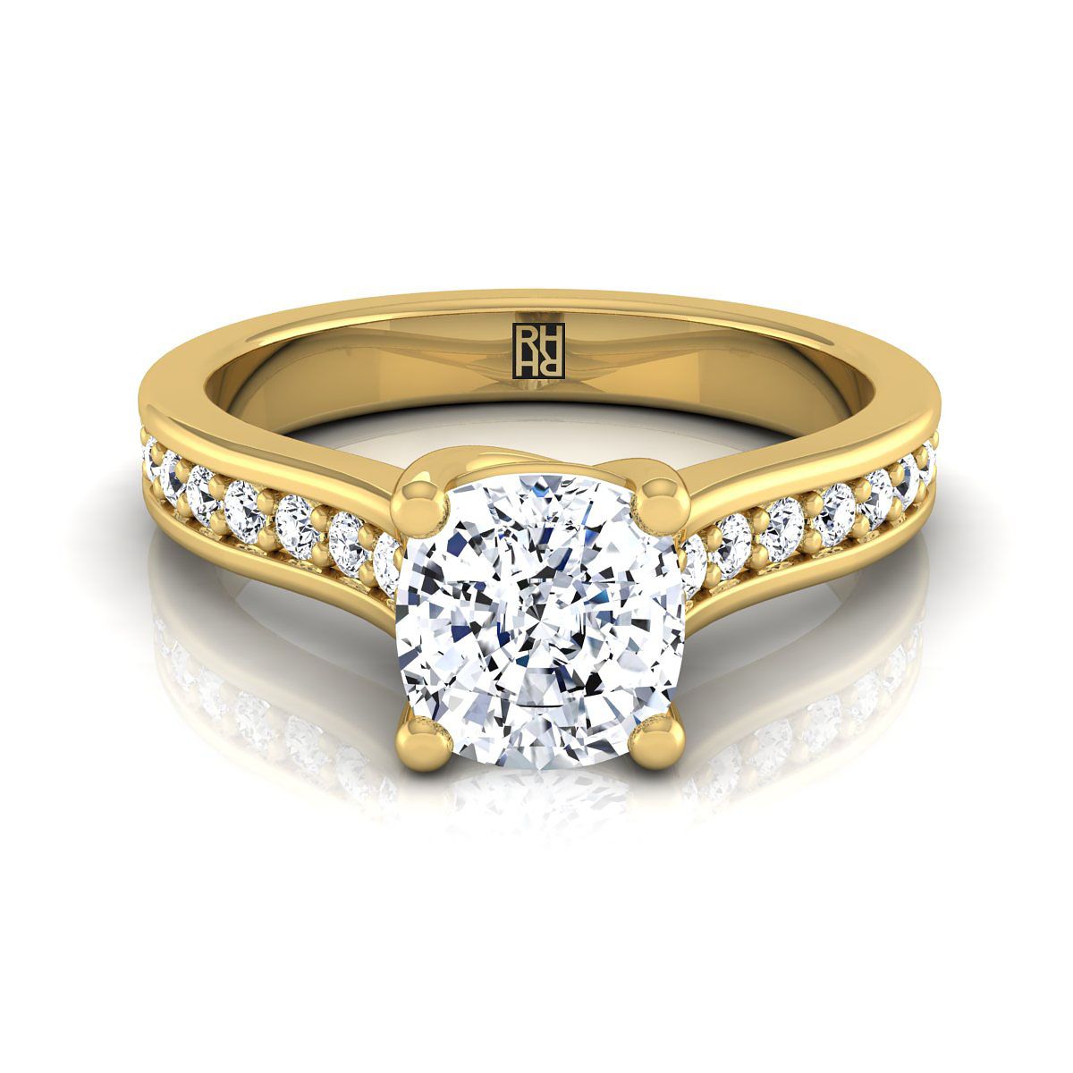 Channel Set Pavé Cushion, in 18K Yellow Gold, pave setting | RockHer