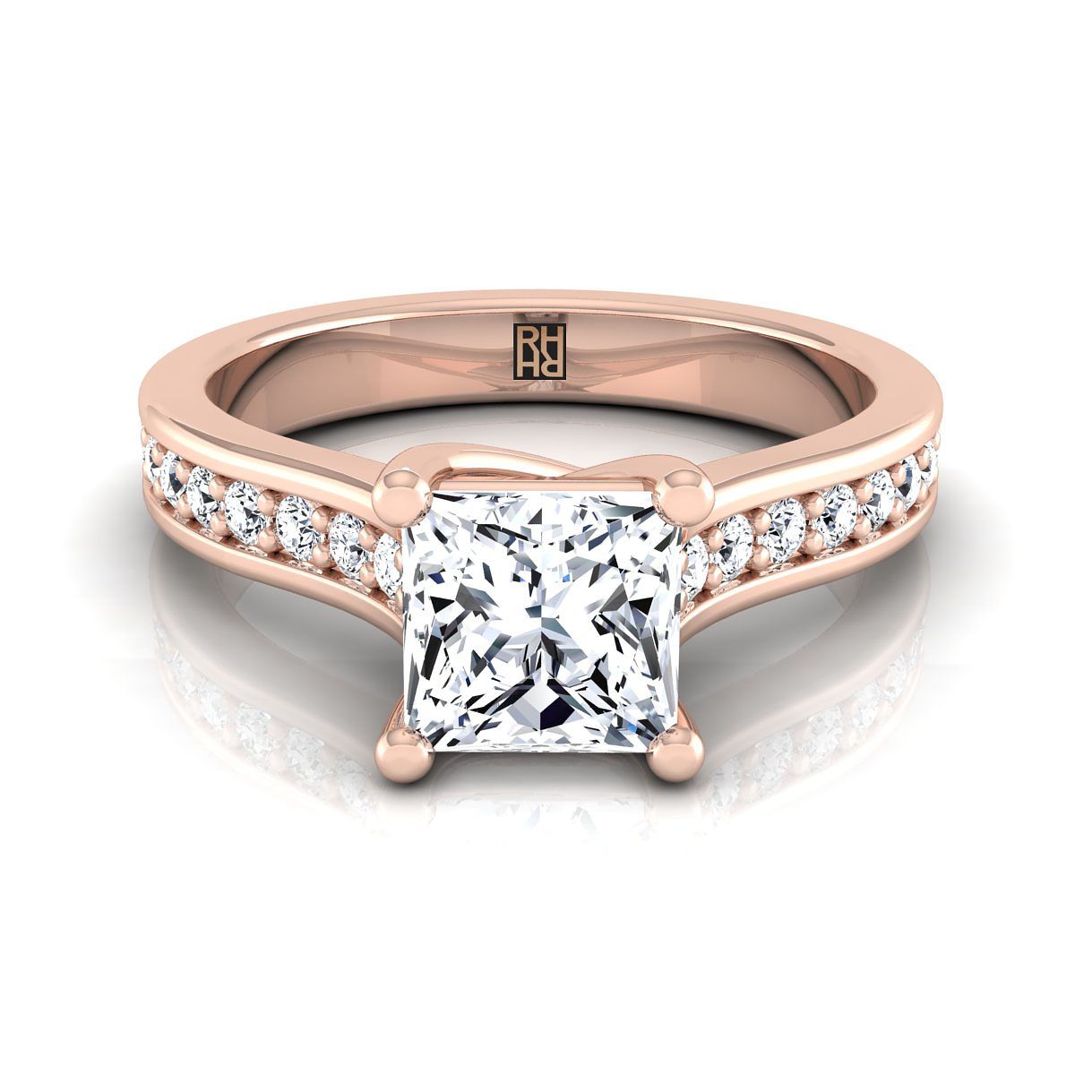ตัวเรือนแหวนหมั้นเพชร Celesta ทรงปริ๊นเซส ฝังปาเว่ ทองคำชมพู 14K จาก RockHer