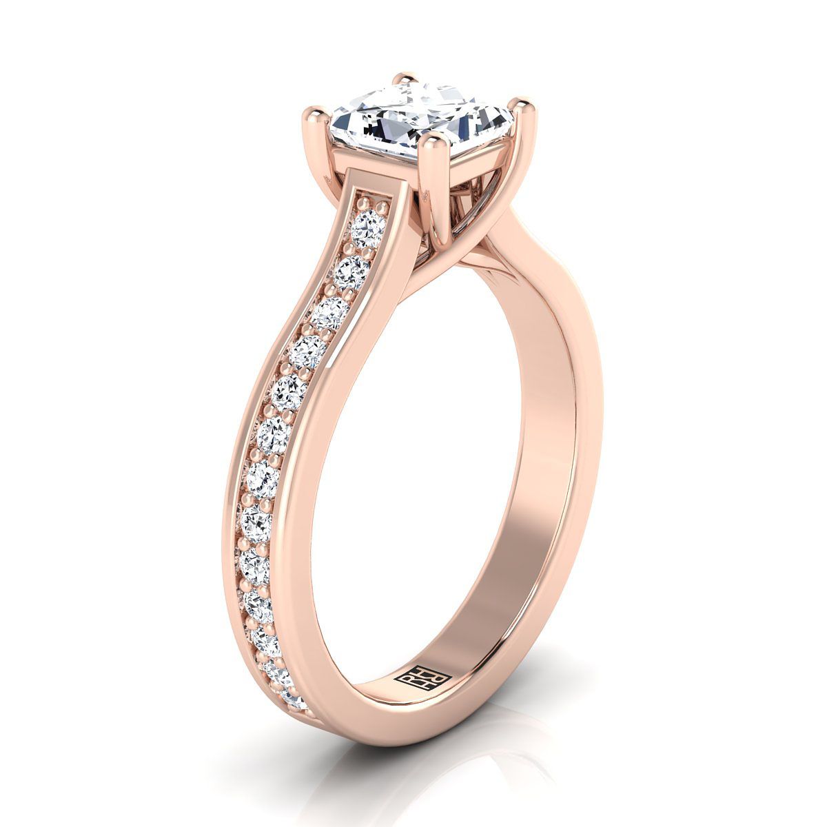 ตัวเรือนแหวนหมั้นเพชร Celesta ทรงปริ๊นเซส ฝังปาเว่ ทองคำชมพู 14K จาก RockHer