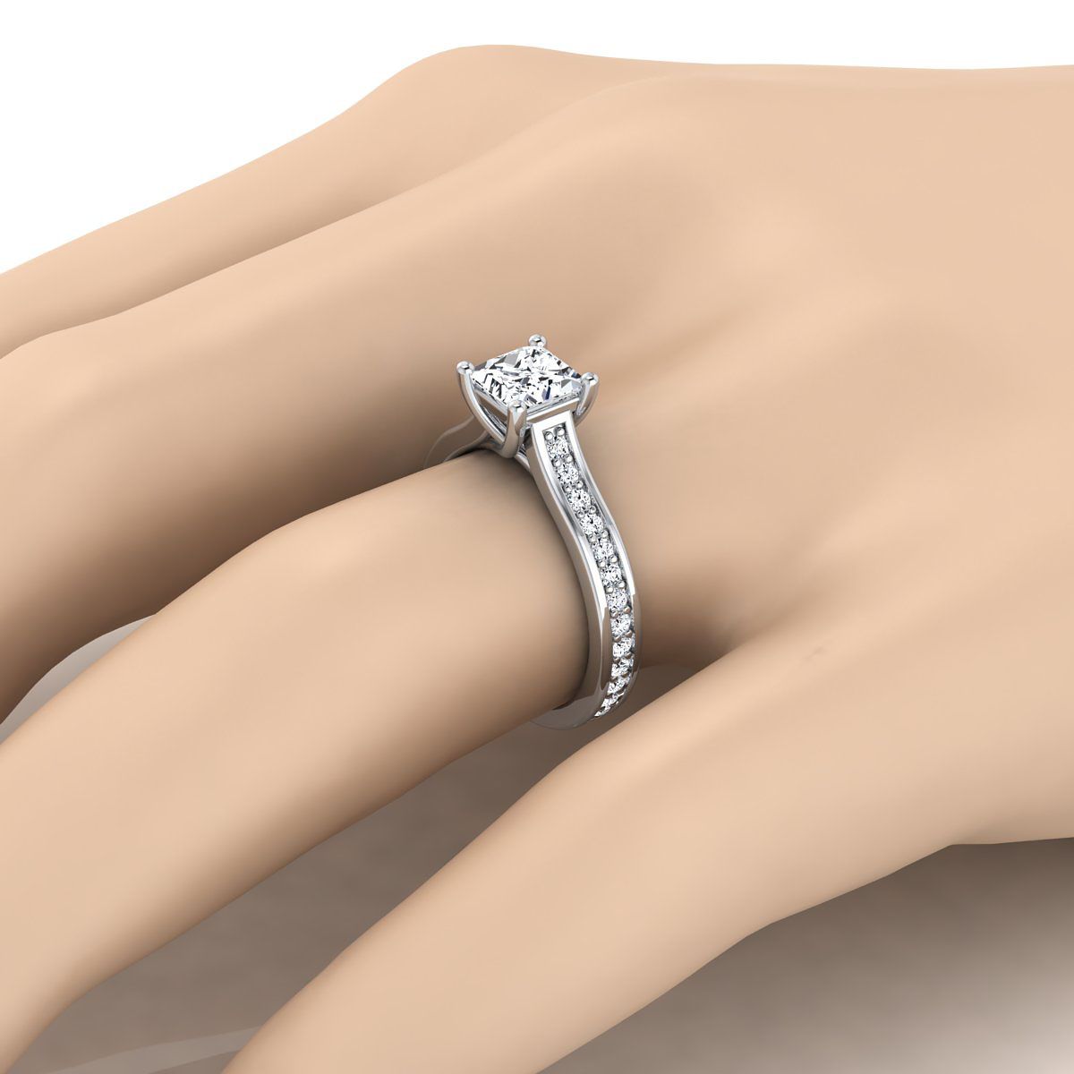 ตัวเรือนแหวนหมั้นเพชร Celesta ทรงปริ๊นเซส ฝังปาเว่ ทองคำขาว 18K จาก RockHer