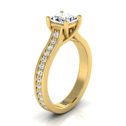 ตัวเรือนแหวนหมั้นเพชร Celesta ทรงปริ๊นเซส ฝังปาเว่ ทองคำเหลือง 18K จาก RockHer