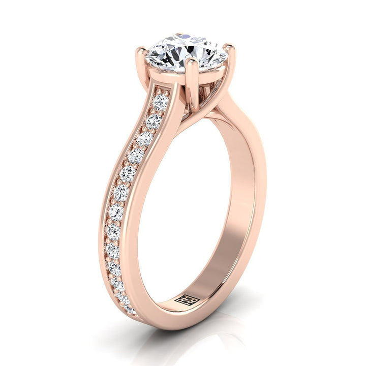 Round Brilliant, Channel Set Pavé, in 14K Rose Gold, pave setting – side profile | RockHer