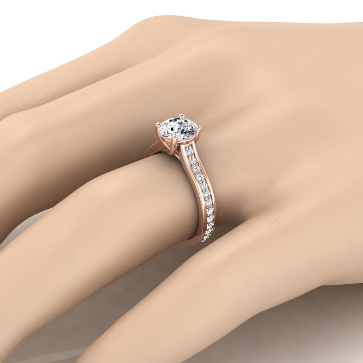 Round Brilliant, Channel Set Pavé, in 14K Rose Gold, pave setting – detail view | RockHer